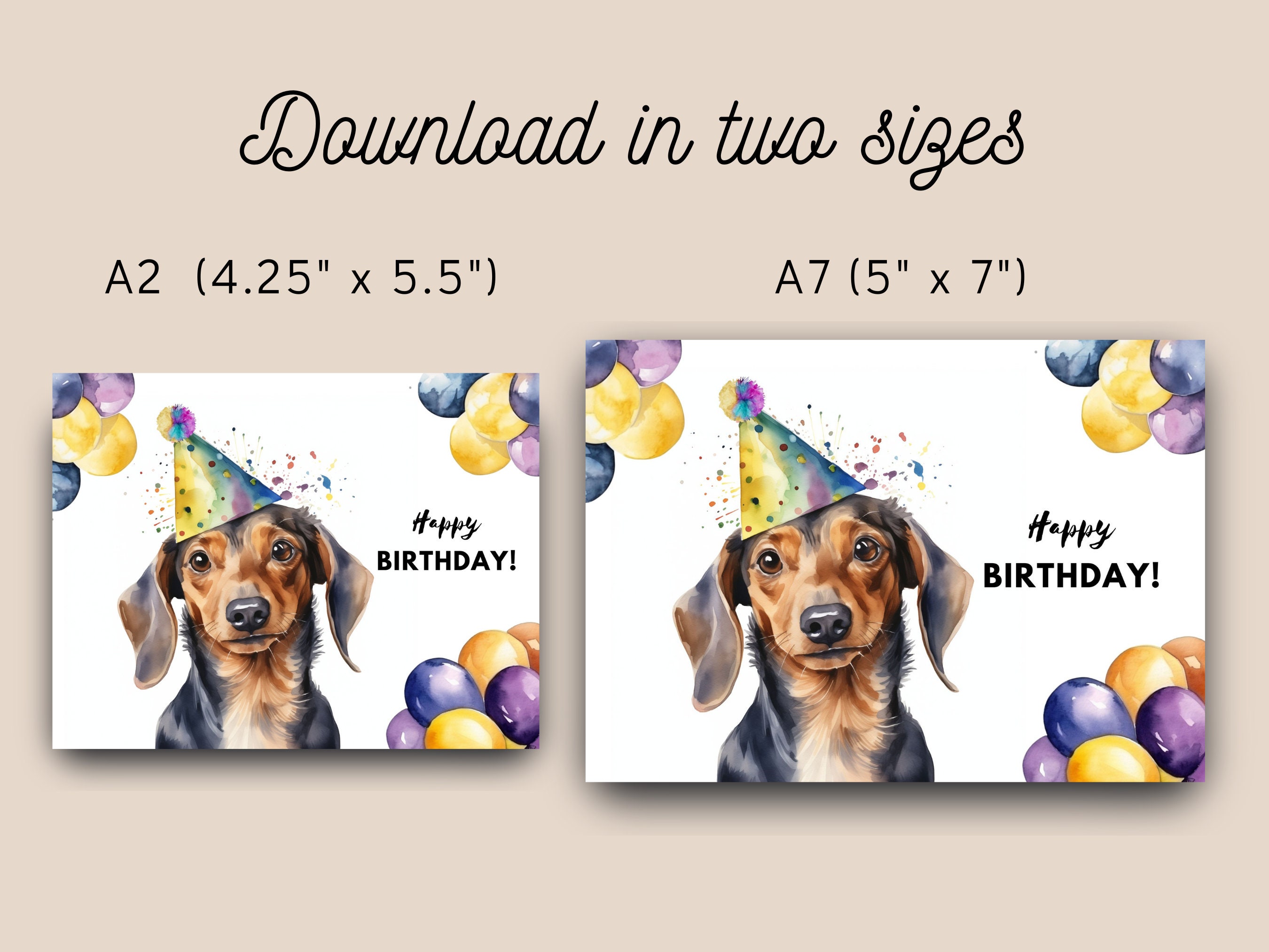 Printable Dachshund Birthday Card, Instant Download, Print at Home Card ...