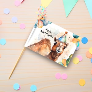 Topper per cupcake compleanno cammello stampabile, download istantaneo stampa a casa Scelta personalizzata per cupcake con animali del deserto felice, decorazioni per torte artigianali fai da te