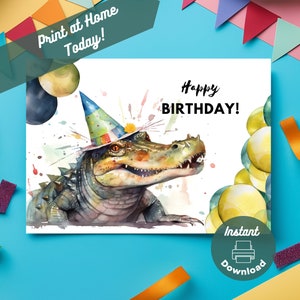 Alligator Geburtstagskarte, sofortiger Download, Print at Home Karte, Alligator Geschenk, Florida Wildtier Karte, Aquarell Kunst Illustration