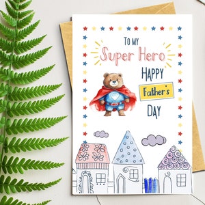 Cartão de Dia dos Pais de Super-herói, Fantasia de Herói de Ursinho de Pelúcia Fofa, Feliz Dia dos Pais para o Meu Super-Herói, Presente de Dia dos Pais da Filha, do Filho
