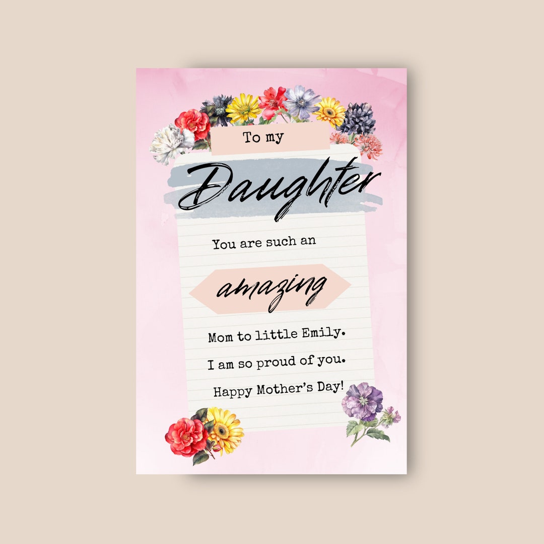 Mothers Day Card for Daughter Personalized Floral Mother - Etsy