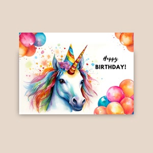 Rainbow Unicorn Birthday Card With Party Hat Unicorn Birthday - Etsy