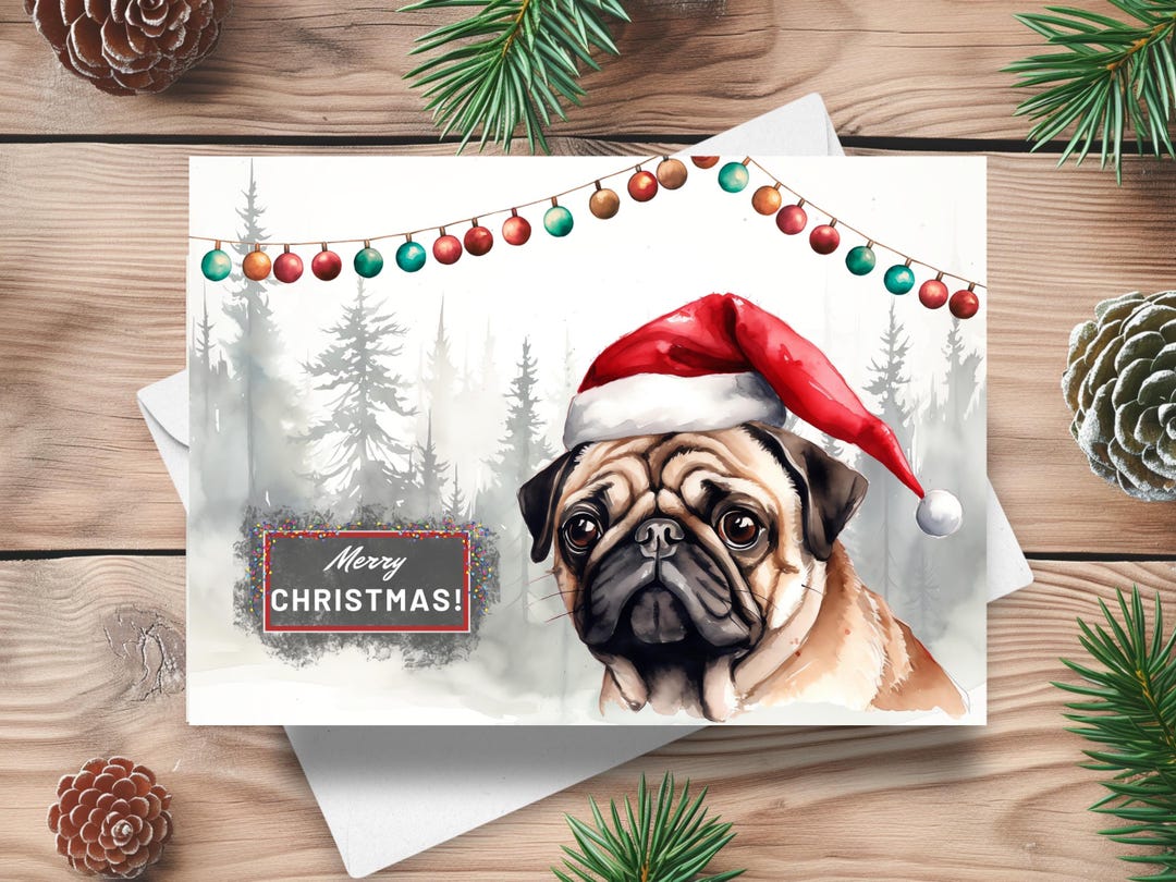 Pug Christmas Card, Funny Santa Hat, Merry Christmas From Pug Dog Gift ...