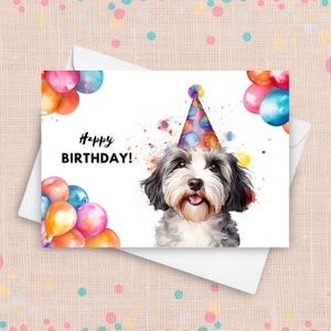 Havaneser Geburtstagskarte, alles Gute zum Geburtstag Partyhut und Luftballons, Havaneser Geschenke, vom Haustier Hund Geschenk, Havaneser Mutter, Aquarell Illustration