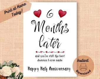 Printable 6 Month Anniversary Card, Instant Download, Print at Home Card, Half Year Anniversary Gift For Boyfriend, Six Months Together
