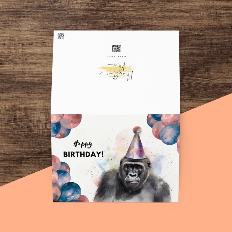 Gorilla Birthday Card With Party Hat, Happy Birthday, Gorilla Gift ...