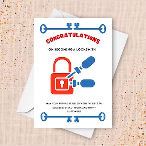 Carte de fin d'études en serrurier, félicitations pour être devenu serrurier, cadeau d'examen d'une école de métiers, cadeau du programme de licence de maîtrise professionnelle