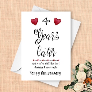 4周年記念カード、夫または妻への4年目の記念日の贈り物、4年目の交際マイルストーンカード、結婚または交際記念日カード