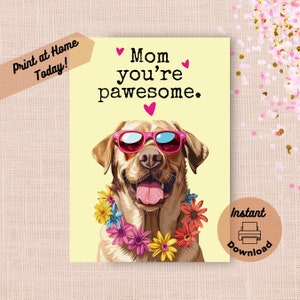Tarjeta imprimible para el Día de la Madre con un Labrador Amarillo, descarga instantánea, imprime en casa, regalo divertido y divertido para mamá, regalo de Labrador Retriever feliz