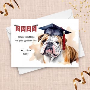 Bulldogge Abschlusskarte, Abschlussfeier 2025 Benutzerdefinierte Karte personalisiert, High School College Universitätsabschluss, Glückwünsche Schulmaskottchen