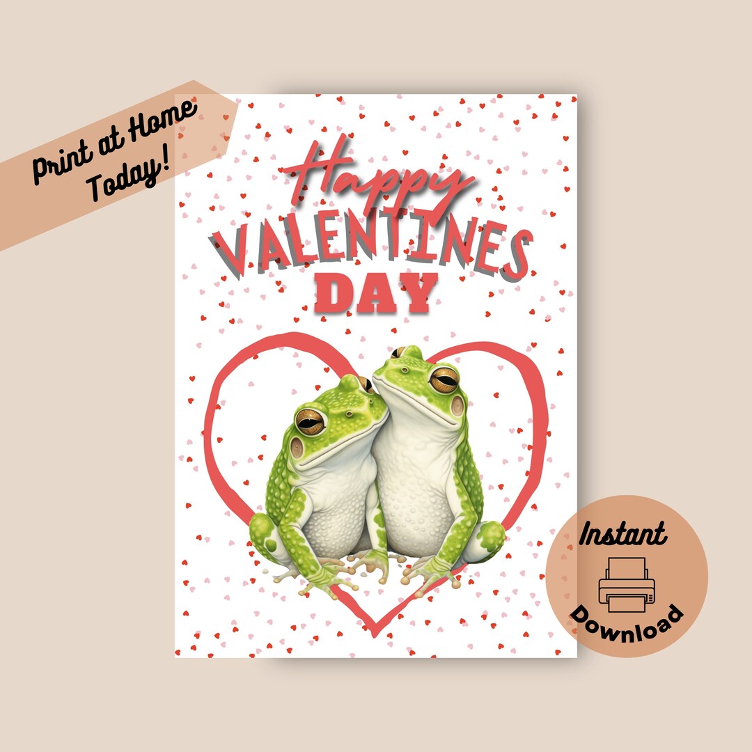 Printable Frog Valentine Card, Instant Download, Print at Home Card ...