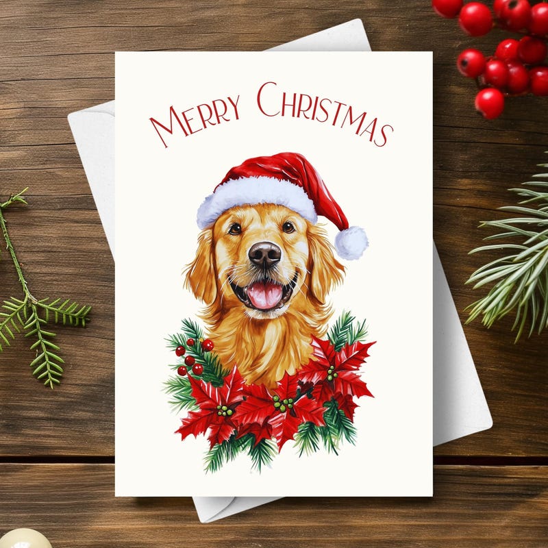 Golden Retriever Christmas Card - Etsy