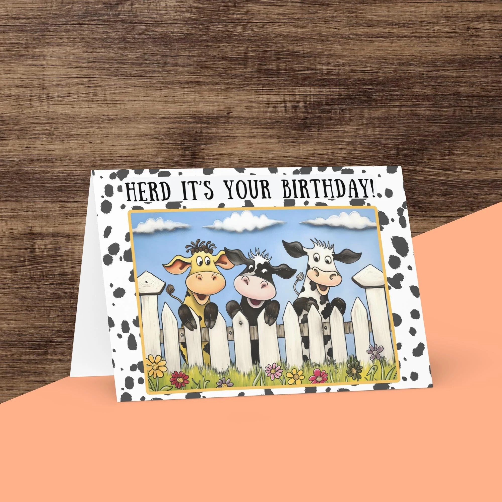 Biglietto Auguri Compleanno Mucca Tache – Fatto A Mano Con Busta A Strisce | Card Divertente