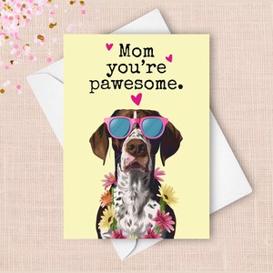 Lustige Pointer Muttertagskarte, von Haustierhund Glücklicher Muttertagsgruß, Pawesome Wortspiel Geschenk für Mutter glückliche braune zeigende Sonnenbrille vorhanden