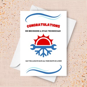 Carte de remise des diplômes de technicien en CVC, félicitations pour votre qualification de technicien en CVC, cadeau pour l'examen d'une école de métiers, cadeau du programme de licence pour un métier spécialisé