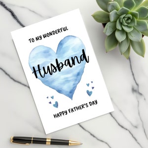 Tarjeta del Día del Padre para mi Esposo, Tarjeta de Felicitación del Día del Padre de mi Esposa, Para mi Maravilloso Esposo, Feliz Día del Padre, Corazón Azul de Acuarela