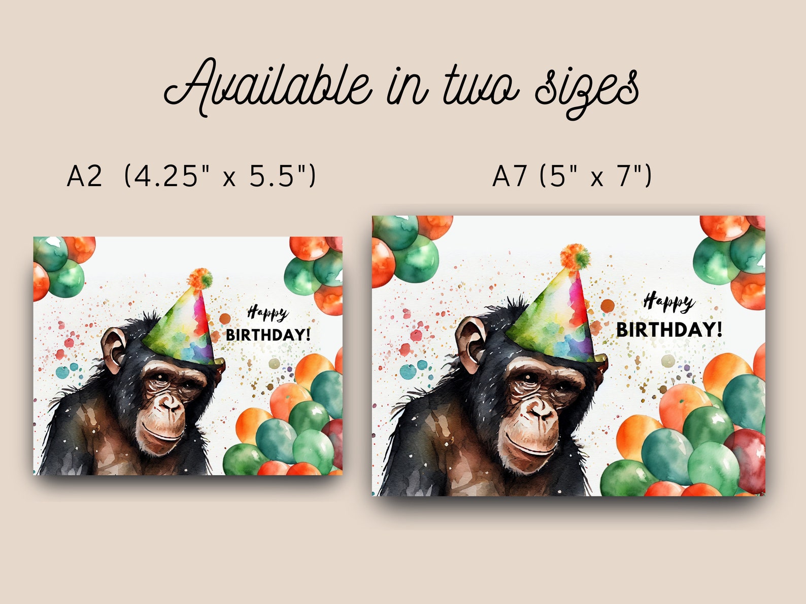Chimpanzee Birthday Card With Party Hat, Happy Birthday, Monkey Chimp