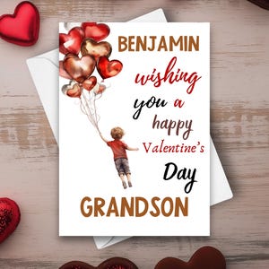 Valentinstagskarte für Enkel, der Ihnen einen glücklichen Valentinstag-Enkel wünscht, niedliche wunderliche personalisierte Valentinskarte mit individuellem Namen