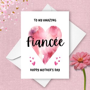 Cartão de Dia das Mães para Noiva, Para Minha Noiva Incrível Feliz Dia das Mães Saudação, Coração de Aquarela Rosa Presente para Mãe, Para Presente de Dia das Mães