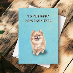 Tarjeta para el Día del Padre con un Pomerania: Feliz Día del Padre de un Perro, la mejor tarjeta para el mejor papá canino con una linda ilustración de Pomerania, un regalo divertido y alegre para tu perro.