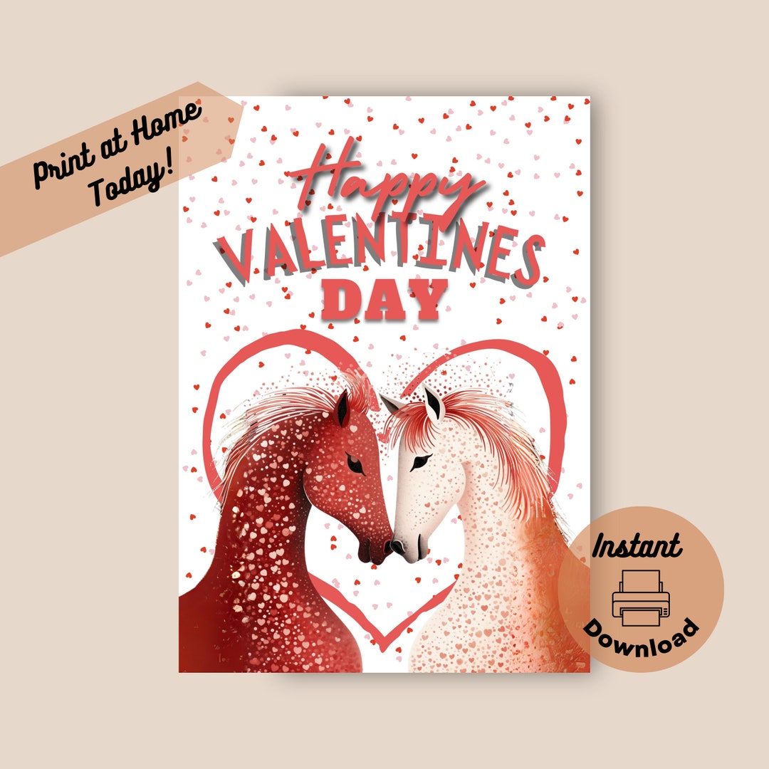 Printable Horse Valentine Card, Instant Download, Print at Home Card ...
