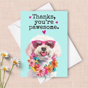 Lustige Bichon Frise Dankeskarte, Haustierhund dank humorvoller Wortspielgruß, benutzerdefinierter Name personalisiertes Geschenk, glücklicher Hund mit Sonnenbrille vorhanden