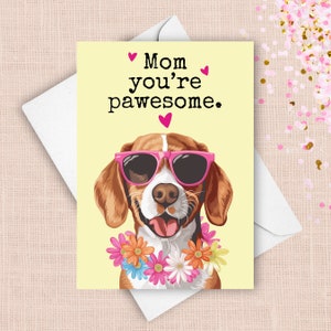 Cartão engraçado do dia das mães do Beagle, do cão de estimação, saudação feliz do dia das mães, presente de trocadilho incrível para a mãe, presente de óculos de sol Daisy Lei do Beagle feliz