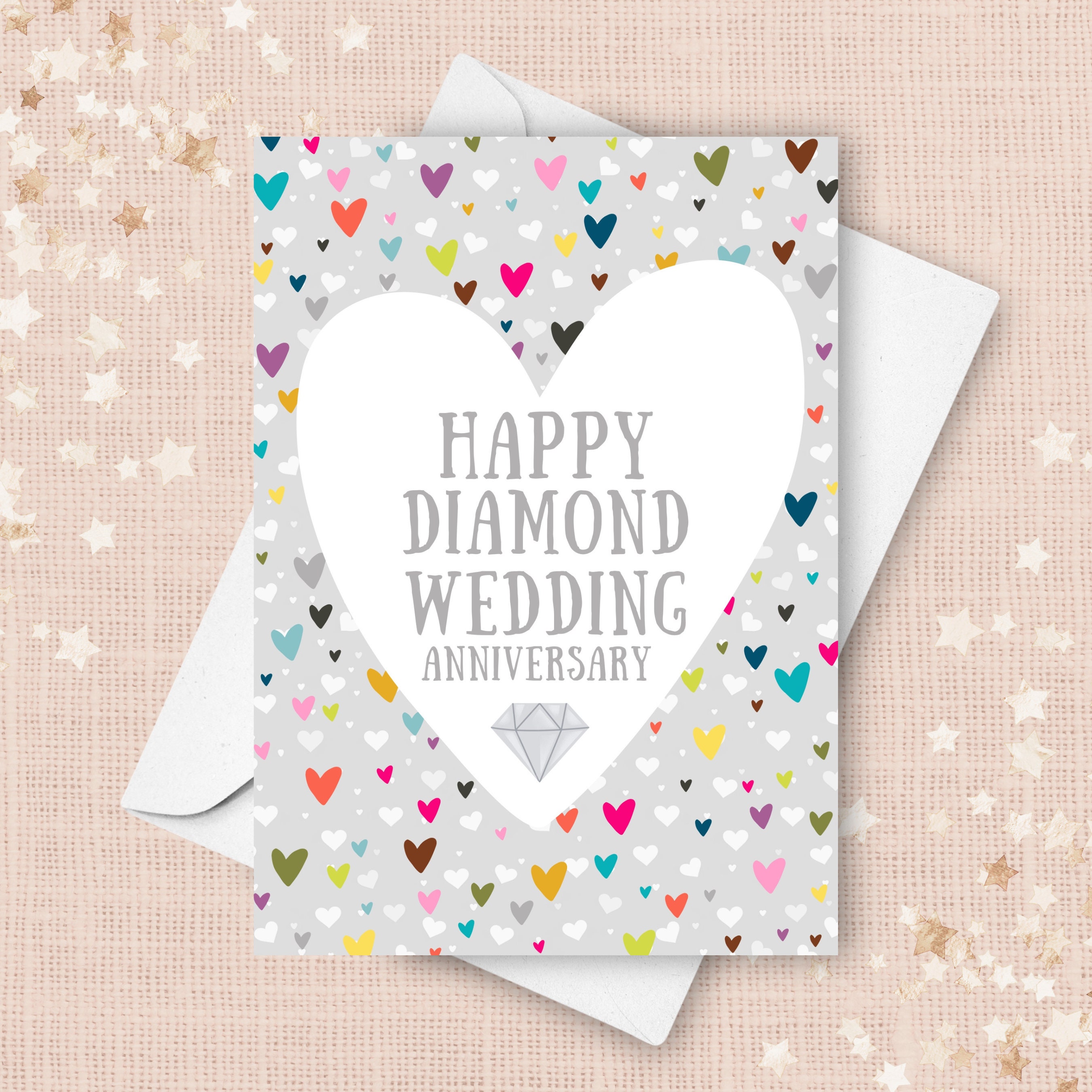 Diamond 60th Wedding Anniversary Card, Sixty Years Married Congratulations Gift, Diamond Heart Happy Couple Marriage Celebration Greeting