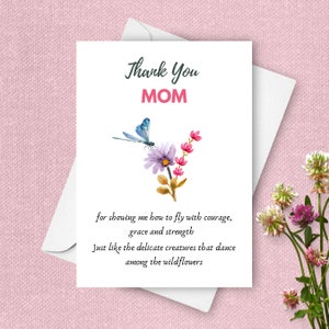 Tarjeta del Día de la Madre con Libélula, Tarjeta de Felicitación con Libélula, Tarjeta Interior en Blanco para Mamá, Ilustración Original en Acuarela
