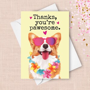 Carte de remerciement amusante corgi, voeux humoristique pour chien de compagnie, jeu de mots humoristique, cadeau personnalisé avec nom personnalisé, joyeux corgi gallois avec lunettes de soleil