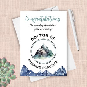 Tarjeta de graduación de DNP, pico más alto de la montaña de enfermería, tarjeta de graduación de Doctorado en Práctica de Enfermería, graduación de la escuela de doctorado en enfermería