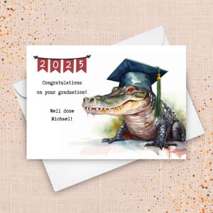 Alligator Graduierung Karte, Graduierung 2025 Benutzerdefinierte Karte, High School College Universität, Glückwünsche Schule Maskottchen Gator