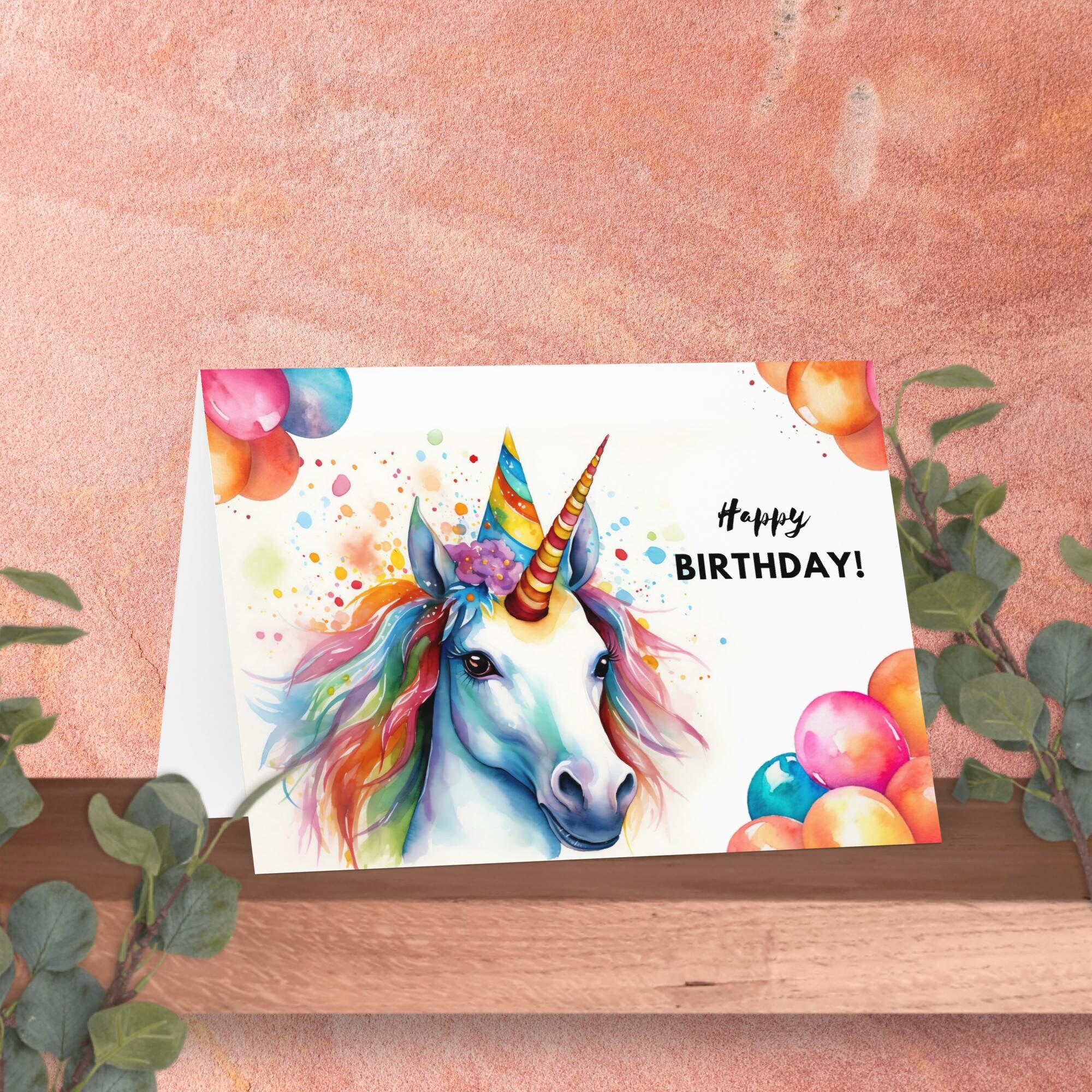 Biglietto di auguri di compleanno unicorno personalizzato: figlia, nipote, pronipote - Italia