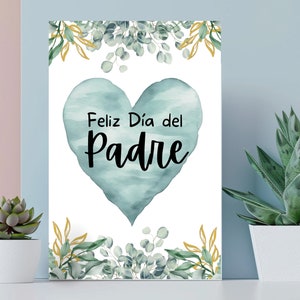 Tarjeta del Día del Padre en español, Feliz Día del Padre, Tarjeta interior en blanco para papá, Ilustración floral original en acuarela, Regalo para esposo