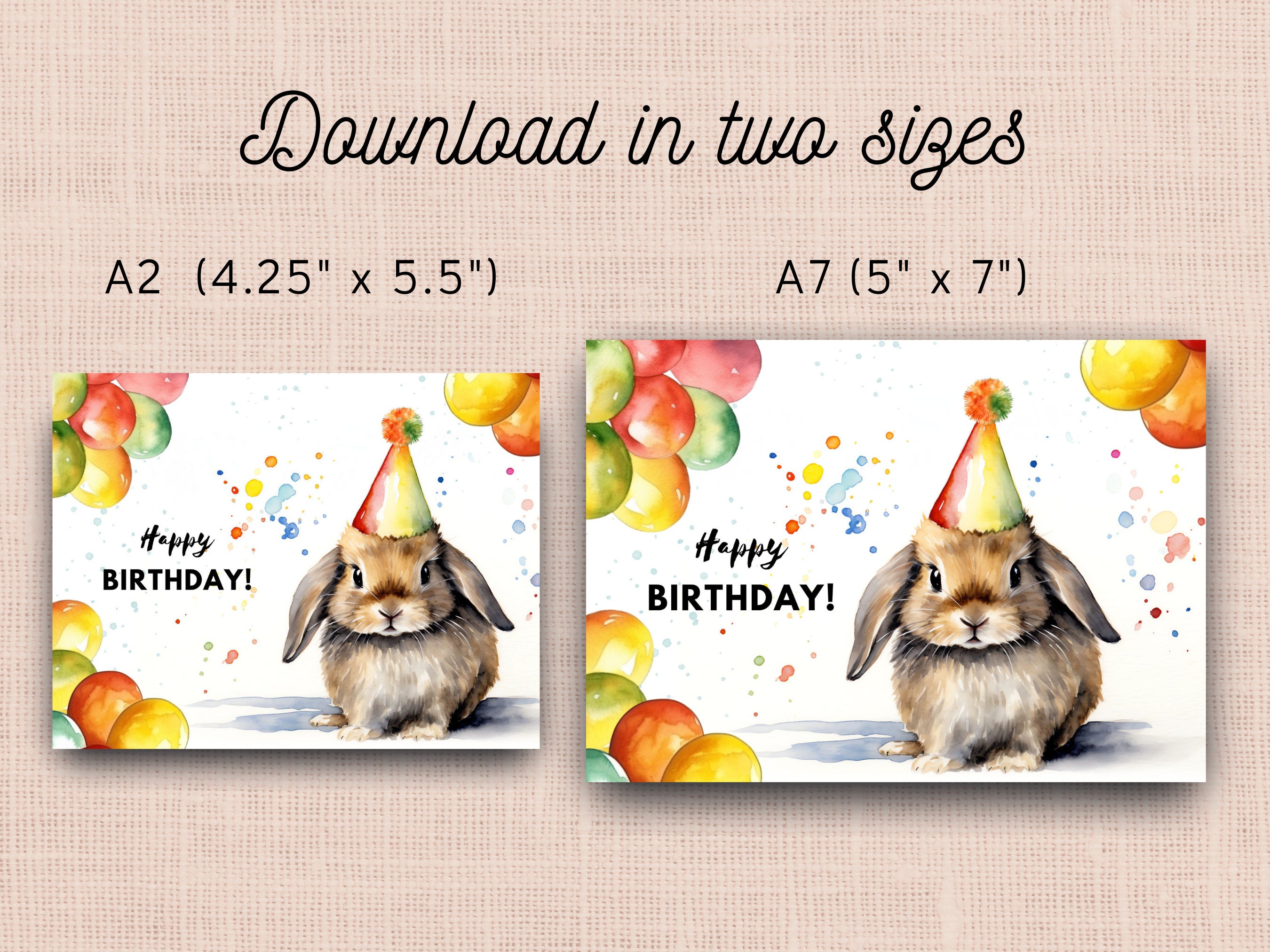 Printable Rabbit Birthday Card, Instant Download, Print at Home Card ...