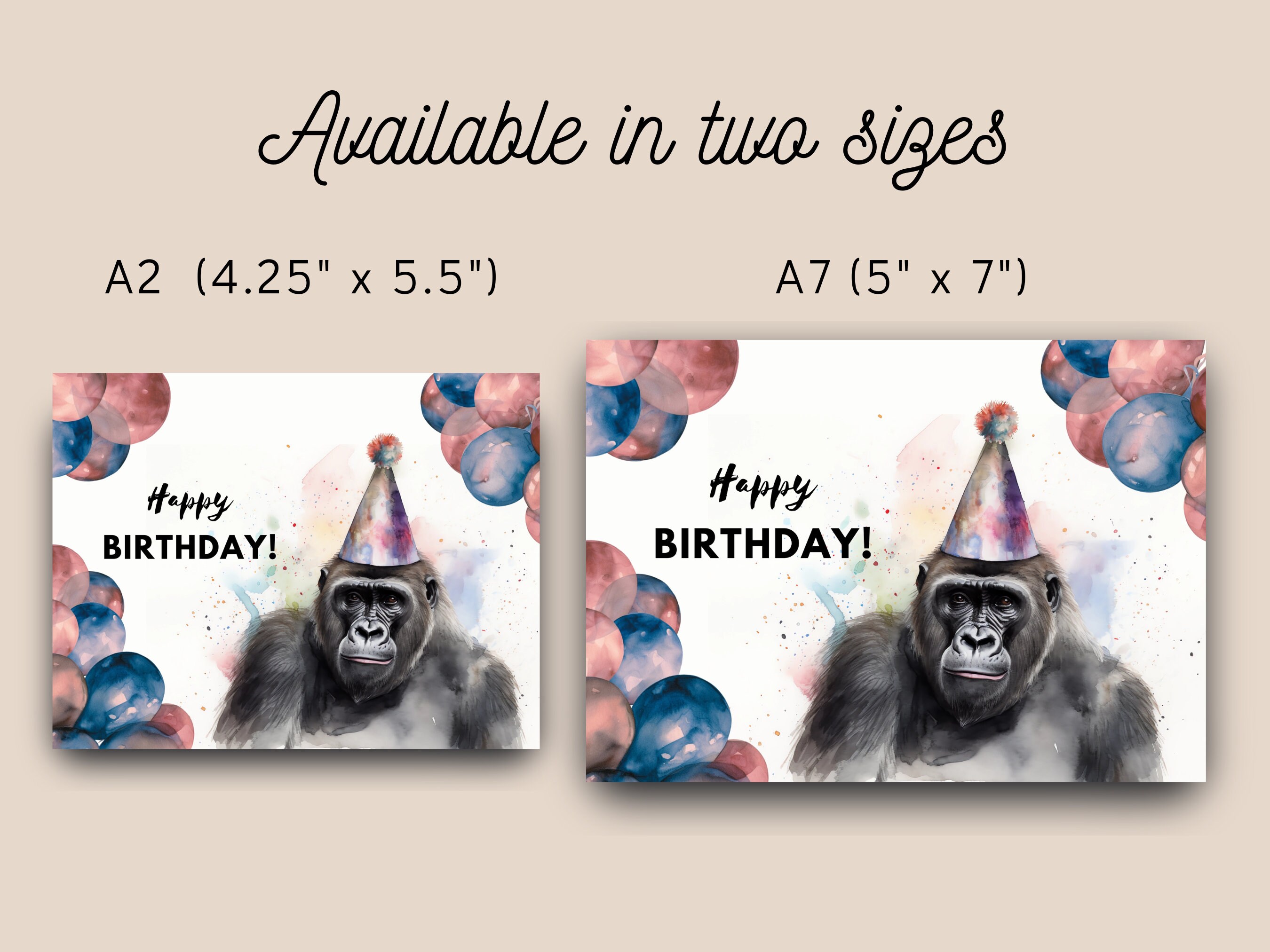 Gorilla Birthday Card With Party Hat Happy Birthday Ape - Etsy