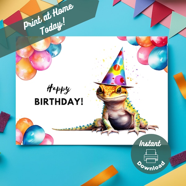 Printable Lizard Birthday Card - Etsy