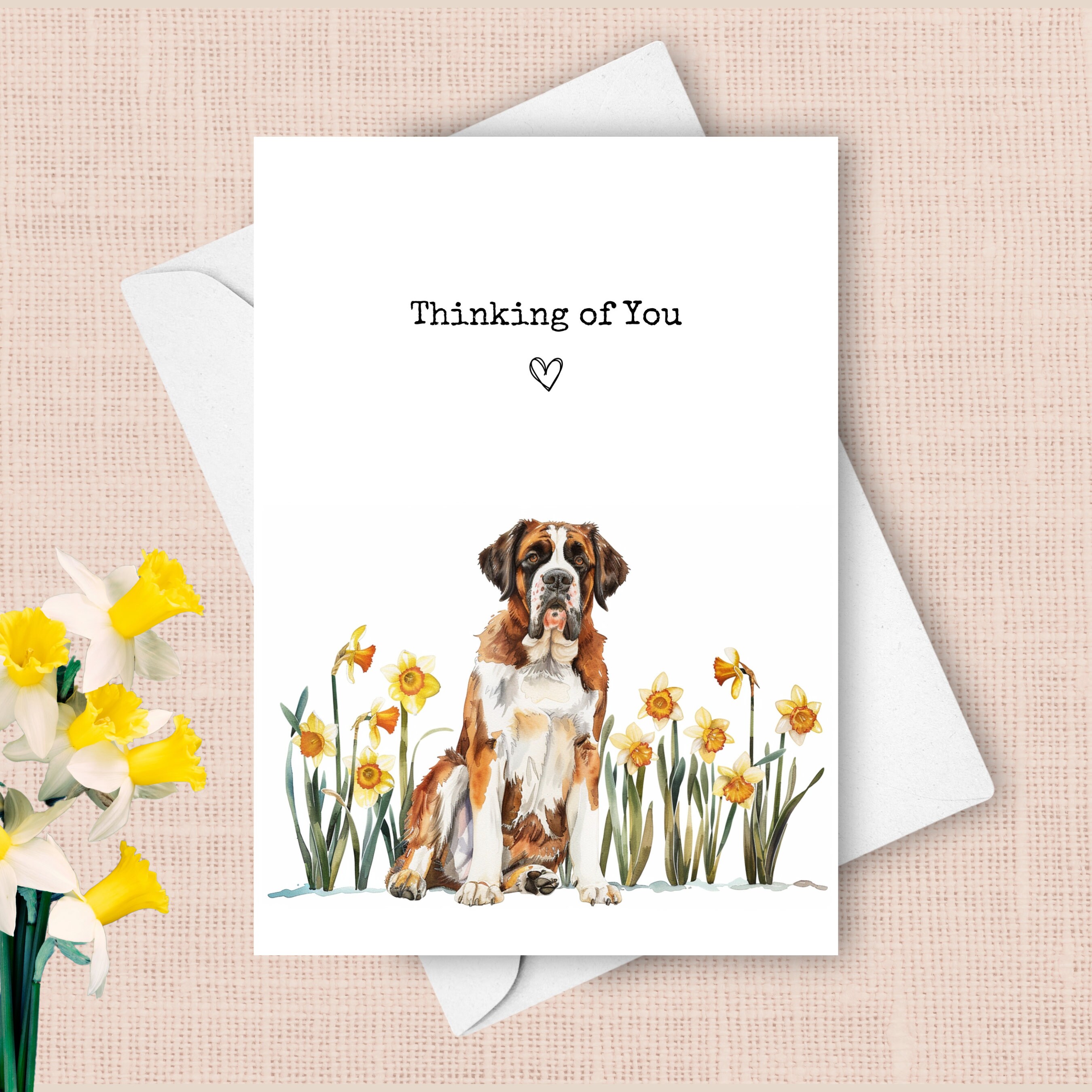 Saint Bernard Thinking of You Card, Pet Dog Sending Cheer Love