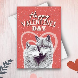Wolf Valentinstag Karte, Happy Valentine's Day, Wolf Valentinstag Kartenset, Verliebte Wölfe, Valentinstag Liebe Herzen, Aquarell Illustration