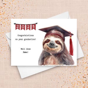 Carte de remise des diplômes paresseux, carte personnalisée remise des diplômes 2025, remise des diplômes du lycée, mascotte d'école de félicitations