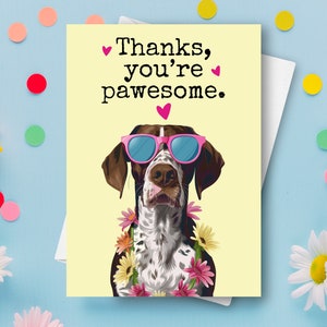 Lustige Pointer Danke Karte, Haustier Hund Dank Humorvolles Wortspiel Gruß, Benutzerdefinierter Name Personalisiertes Geschenk, Glücklich Vorstehhund Sonnenbrille vorhanden