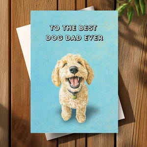 Carte de fête des pères Golden Doodle, des voeux de bonne fête des pères pour chien de compagnie, au meilleur papa chien de tous les temps, illustration Happy Golden Doodle