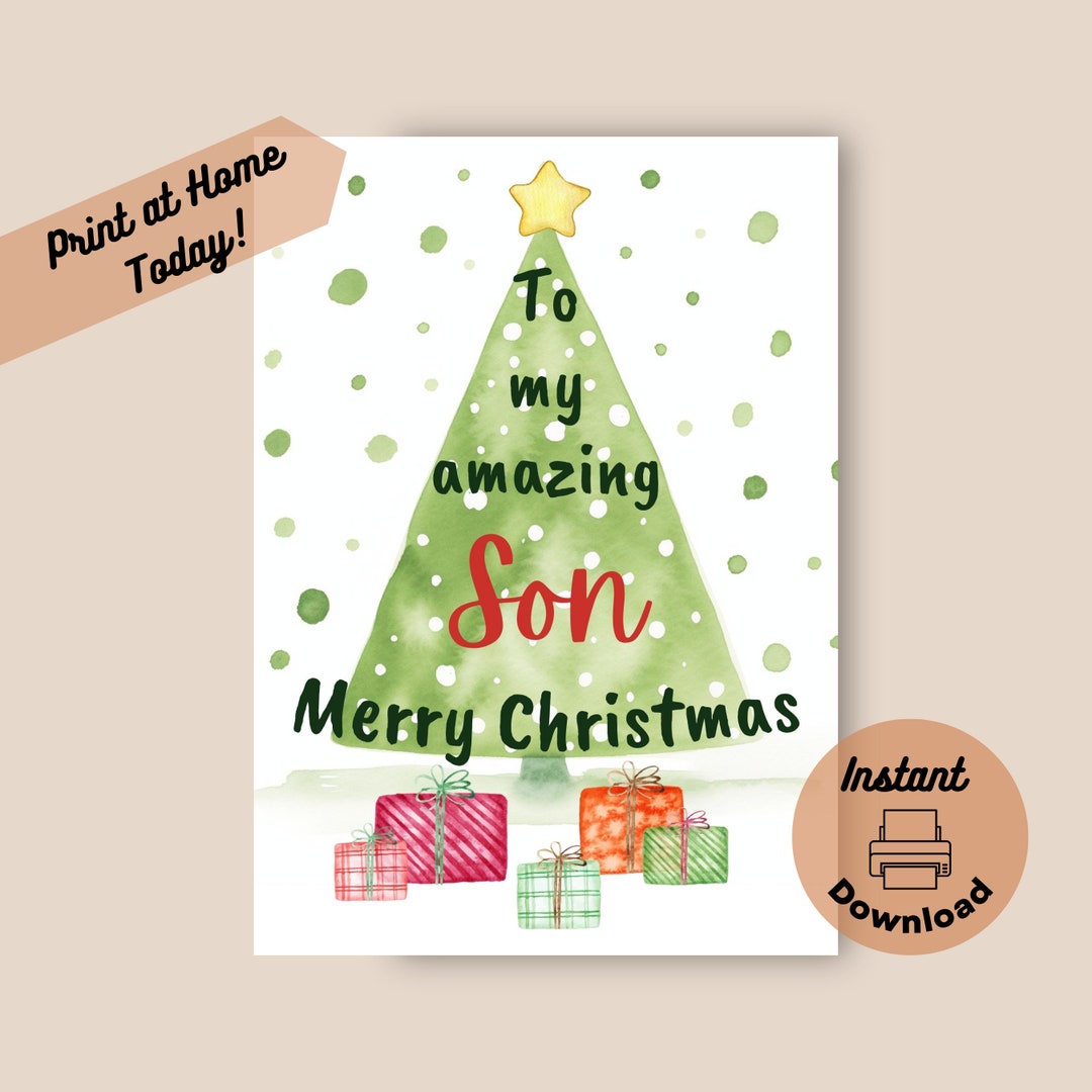 Printable Christmas Card for Son, Instant Digital Download Print at ...