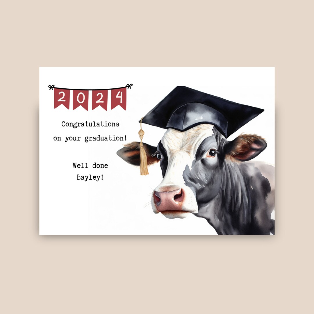 Cow Graduation Card, Graduation 2024 Custom Card Personalized, High