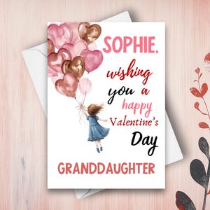 Carte de Saint-Valentin pour petite-fille, en vous souhaitant une joyeuse petite-fille de Saint-Valentin, jolie carte de Saint-Valentin personnalisée avec nom personnalisé