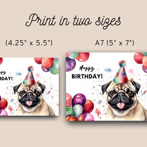 Printable Pug Birthday Card, Instant Digital Download Print at Home ...