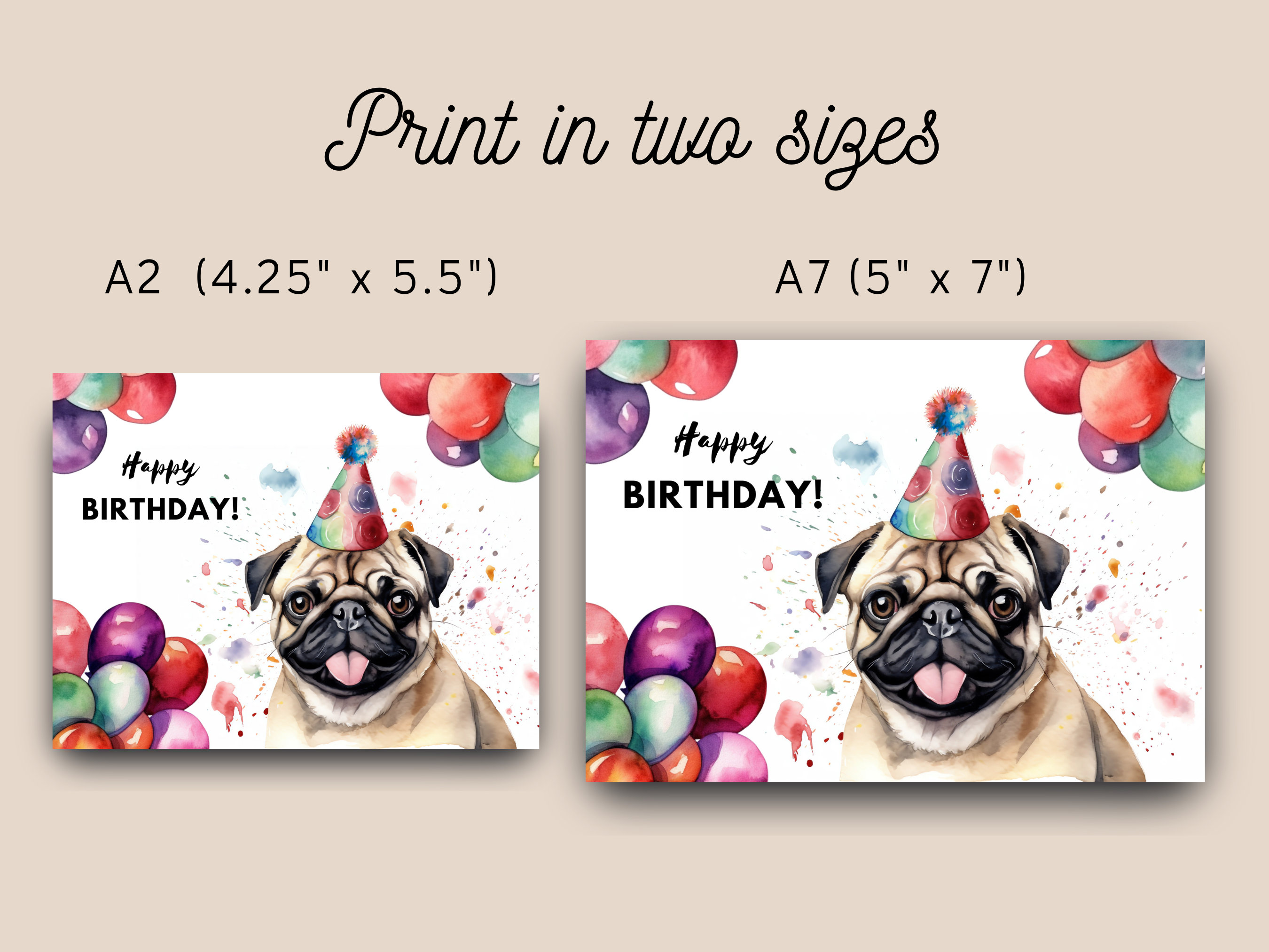 Printable Pug Birthday Card Instant Digital Download Print at - Etsy
