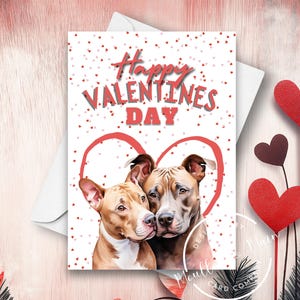 Pitbull Valentinstag Karte, Happy Valentinstag Kartenset, Pitbulls Verliebt, Haustier Porträt, Pitbull Mama, Liebesherzen, Aquarell Illustration