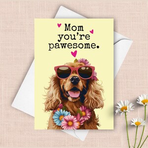 Cartão engraçado do dia das mães do cocker spaniel, da saudação feliz do dia das mães do cão de estimação, presente de trocadilho paquera para a mãe, óculos de sol felizes do cão presente