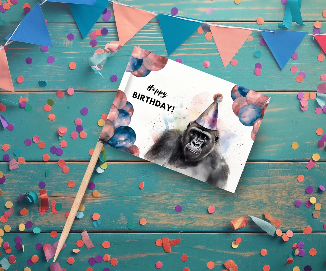 Printable Gorilla Birthday Cupcake Topper, Instant Download Print at ...